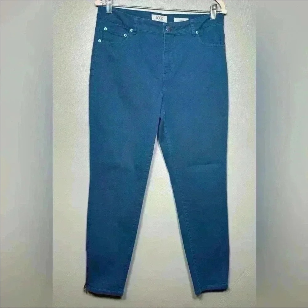 LOGO LORI GOLDSTEIN Women’s Blue Skinny Jean with Ankle Side Seam Zipper Size 12